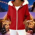thumbnail image 1 of Women's Casual Zip Up Hoodie Sweatshirt Long Sleeve Drawstring Faux Fur Collar Hooded Jacket Everyday Wear Pockets (XL, Red), 1 of 9