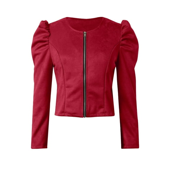 Women's Casual Zip Up Puff Long Sleeve Cropped Jacket