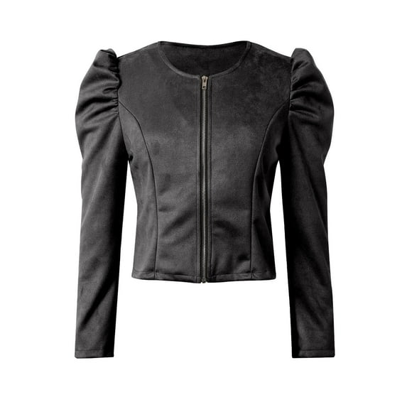 Women's Casual Zip Up Puff Long Sleeve Cropped Jacket