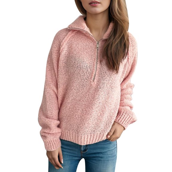 Women's Casual Zip Up Pullover Sweater Coat Warm Soft Solid Color Knitwear Autumn Winter Fashion Outerwear