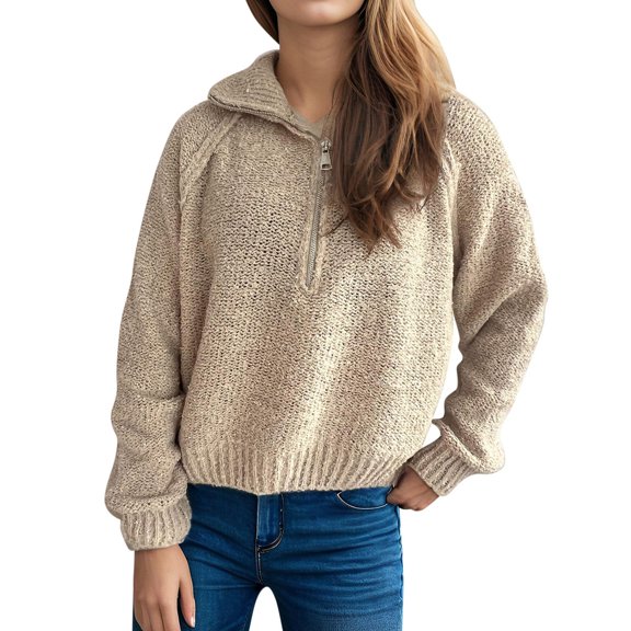 Women's Casual Zip Up Pullover Sweater Coat Warm Soft Solid Color Knitwear Autumn Winter Fashion Outerwear
