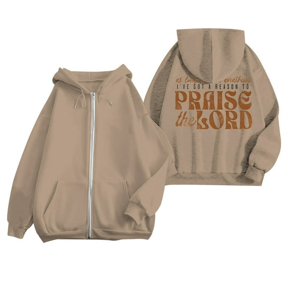 Women's Casual Zipper Hoodie with Pocket English Letter Print Comfortable Pullover Sweatshirt Fashion Streetwear