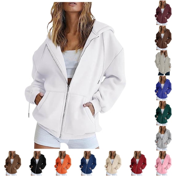 Women's Casual Zipper Hoodie with Pockets Long Sleeve Top