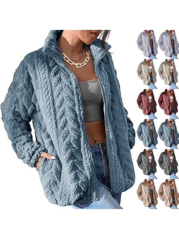 Women's Casual Zipper Knitted Stand Collar Sweater Long Sleeve Warm Coat for Fall Winter Outerwear Essential,Sky Blue,L