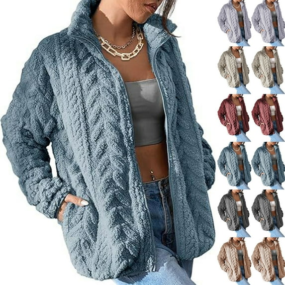 Women's Casual Zipper Knitted Stand Collar Sweater Long Sleeve Warm Coat for Fall Winter Outerwear Essential,Sky Blue,XL