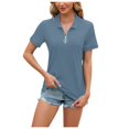 thumbnail image 1 of Women's Casual Zipper Lapel T-Shirt Summer Short Sleeve Loose Fit Fashion Top Comfortable Breathable Daily Wear, 1 of 2
