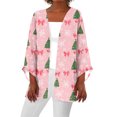 thumbnail image 1 of Women's Casual and Fashionable Christmas Printed Lightweight Mid-Length Jacket Cardigan, for Spring and Fall Wear,Pink,M, 1 of 7