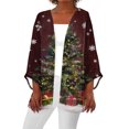 thumbnail image 1 of Women's Casual and Fashionable Christmas Printed Lightweight Mid-Length Jacket Cardigan, for Spring and Fall Wear,Wine,M, 1 of 7
