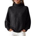 thumbnail image 1 of Women's Casual and Fashionable High Neck Long Sleeve Knitted Solid Color Top Sweater for Elegant and Comfortable Styles,Black,L, 1 of 5
