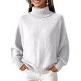 thumbnail image 1 of Women's Casual and Fashionable High Neck Long Sleeve Knitted Solid Color Top Sweater for Elegant and Comfortable Styles,White,M, 1 of 5