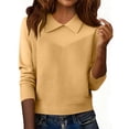 thumbnail image 1 of Women's Casual and Fashionable Lapel Long Sleeve Knitted Solid Color Top Sweater for Stylish and Versatile Outfits,Khaki,XL, 1 of 6