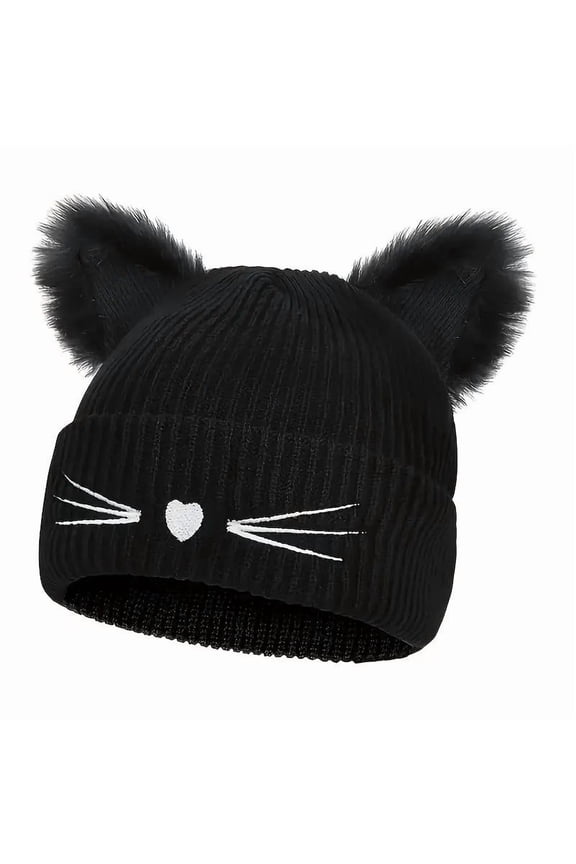 Women's Cat Beanie Crochet Hats with Ears Knitted Black Cat Hats Winter Cute Y2k Cat Ears Beanie for Adults