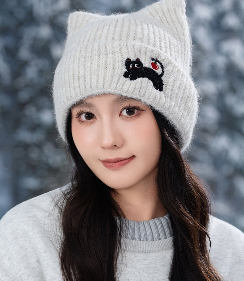 Women\'s Cat Beanie Cute Animal Knit Hat Winter Stocking Stuffer Gift JIKNTTR-Women-s-Cat-Beanie-  main image 3