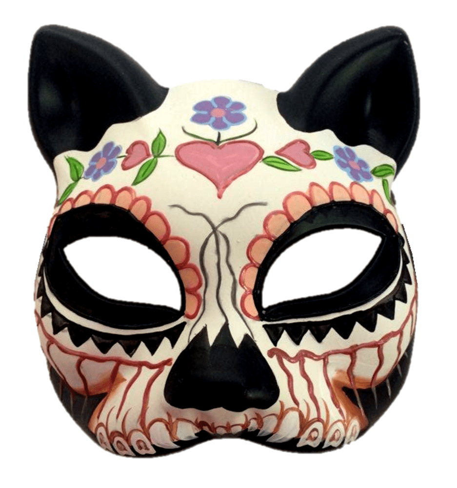 Women's Cat Costume Mask Animal Hand Painted Flowers Adult Masquerade