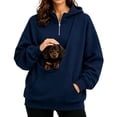 thumbnail image 1 of Women's Cat Dog Pet Pouch Hoodie, Quarter Zip Pullover Sweatshirt with Kangaroo Pocket and Long Sleeves, 1 of 2