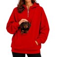 thumbnail image 1 of Women's Cat Dog Pet Pouch Hoodie, Quarter Zip Pullover Sweatshirt with Kangaroo Pocket and Long Sleeves, 1 of 2