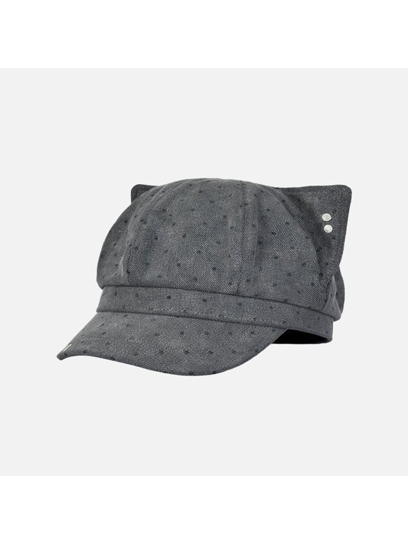 Women's Cat Ear Polka Dot Newsboy Cap Cute Adjustable Short Brim Hat