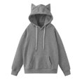 thumbnail image 1 of Women's Cat Ears Hoodie Fleece Pullover Sweatshirt Y2K Cute Winter Clothes Fall Fashion Hooded Sweater Top, 1 of 5