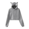 thumbnail image 1 of Women's Cat Ears Hoodies Cropped Hooded Sweatshirt Casual Plus Fleece Solid Long Sleeves Pullover Top Personality Sweatshirts Drawstring Hooded Cute Outfit, 1 of 6