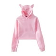 thumbnail image 1 of Women's Cat Ears Hoodies Cropped Hooded Sweatshirt Casual Plus Fleece Solid Long Sleeves Pullover Top Personality Sweatshirts Drawstring Hooded Cute Outfit, 1 of 6
