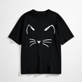 thumbnail image 1 of Women's Cat Face Graphic Crew-Neck T-Shirt Cap Sleeve Tops, 1 of 7