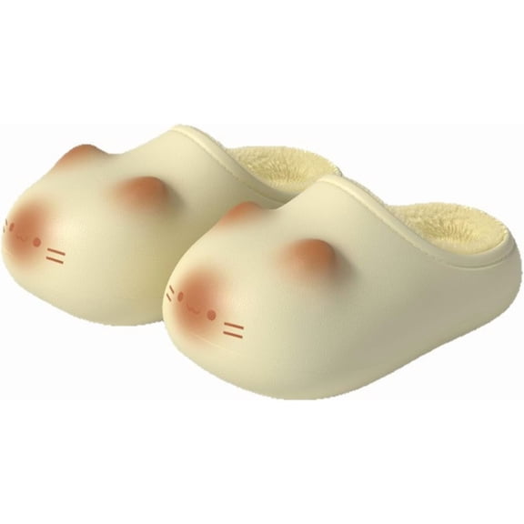 Women's Cat Paw Slippers, Plush Fleece Indoor House Shoes with Non-Slip Sole and Paw Print Design