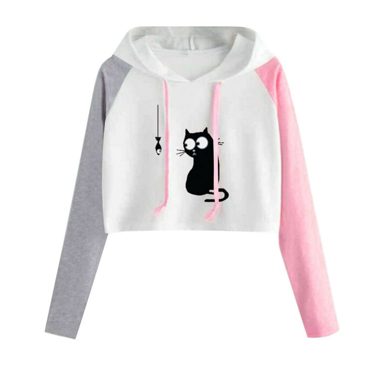 Color block cat print sweatshirt hotsell
