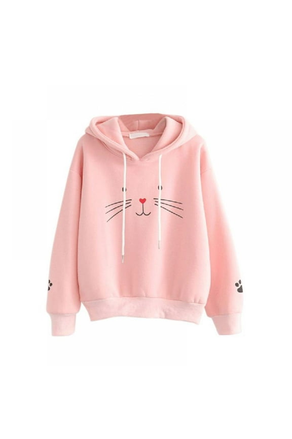 Women's Cat Print Sweatshirt Long Sleeve Loose Casual Hoodies Pullover Shirt Top S-2XL