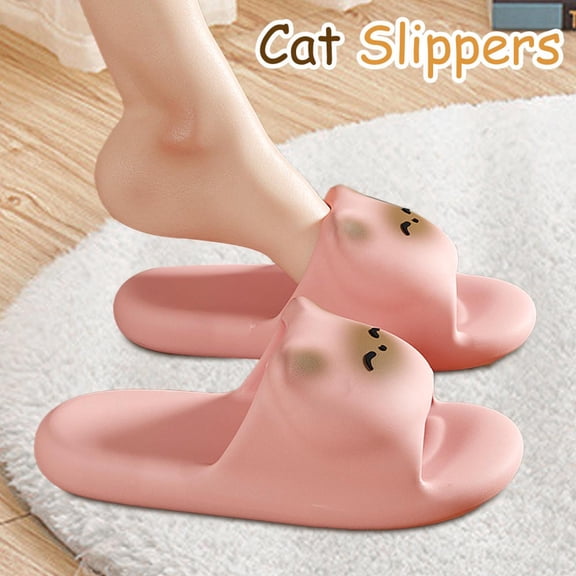 Women's Cat Slippers | Cartoon Cute Cat Shaped Sandals | Non-Slip Sole Bathing Slippers for Casual, Everyday Wear, Beach, Gym, Pool