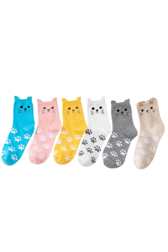 Women's Cat Socks, Funny Gifts Cute Novelty Cartoon Dog Cat Animal Soft Cotton Socks for Ladies, 6 Pairs