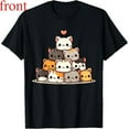 thumbnail image 1 of Women's Cat Stack Graphic Comfortable T Shirt Casual Breathable Short Sleeve Round Neck Top Black S-5XL, 1 of 5