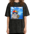 thumbnail image 1 of Women's Cat With Propeller Hat Rainbow Lollipop Meme Aesthetic Graphic Washed T Shirt Black S-2XL Plus Size, 1 of 5