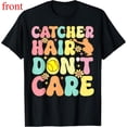 thumbnail image 1 of Women's Catcher Hair Don't Care Graphic Cotton T Shirt Breathable Short Sleeve Round Neck Top Black S-5XL, 1 of 5