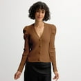 thumbnail image 1 of Women's Catherine Malandrino Button Front Ribbed Cardigan Sweater Color: Cognac Size: LARGE, 1 of 4