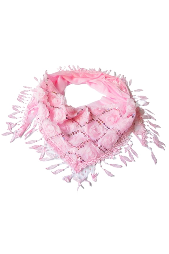 Women's Catholic Church Veil Head Cover Triangle Lace Scarf Veil, Flower Lace Veil,Elegant Lace Trimmed Headscarf with Sequins for Women