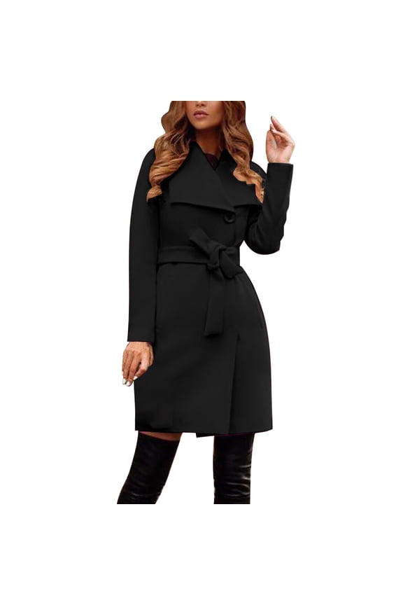 Women's Causal Elegant Lapel Collar Solid Color Woolen Wrap Coat With Belt Women Double Notch Lapel Warm Winter Jackets Women Wool Lady Toe Winter Jacket Womens Wool Hiking Winter Jackets Tailo Wool
