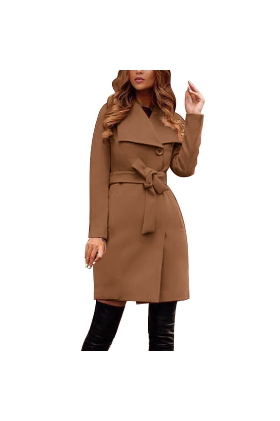 Women's Causal Elegant Lapel Collar Solid Color Woolen Wrap Coat With Belt Women Double Notch Lapel Warm Winter Jackets Women Wool Lady Toe Winter Jacket Womens Wool Hiking Winter Jackets Tailo Wool