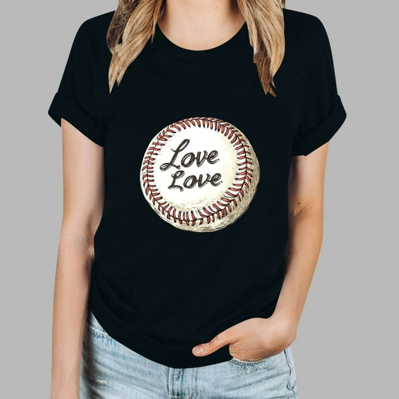 Women's Causal T-Shirts Fashion Print Round Neck Blouses Loose Out Blouse Funny Crew Neck T-Shirt Top Black XXL