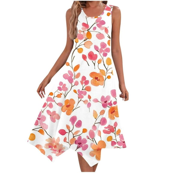 ZQUUVOU Women's Causual Dresses Sleeveless Round Neck Drawstring Ruffle A-Line Mini Dress Orange