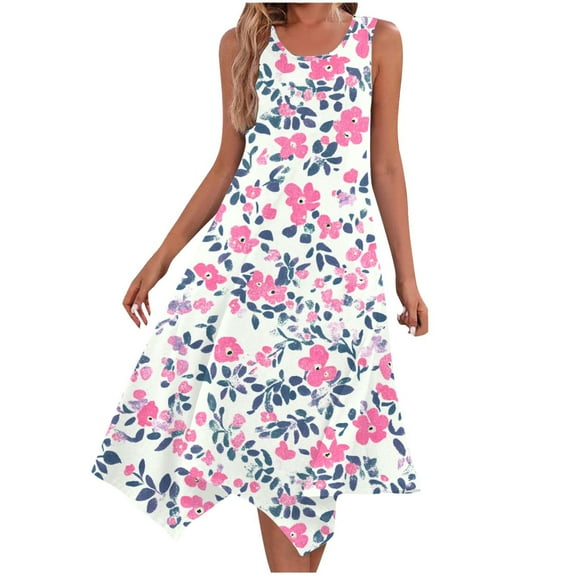 ZQUUVOU Women's Causual Dresses Sleeveless Round Neck Drawstring Ruffle A-Line Mini Dress Pink