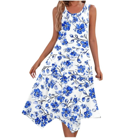 ZQUUVOU Women's Causual Dresses Sleeveless Round Neck Drawstring Ruffle A-Line Mini Dress Sky Blue