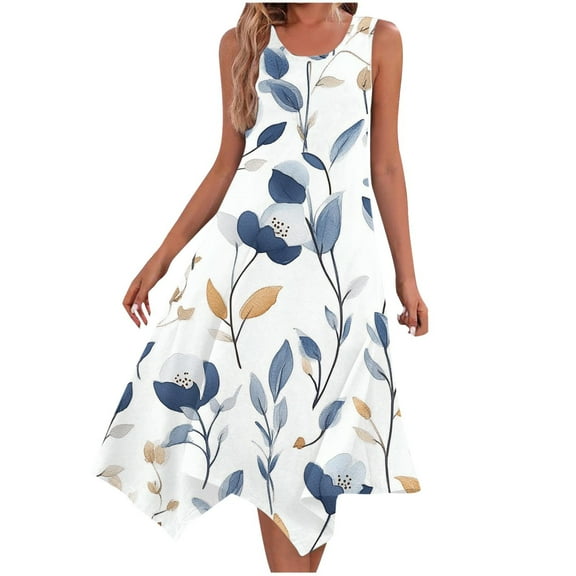 Women's Causual Dresses Sleeveless Round Neck Drawstring Ruffle A-Line Mini Dress White