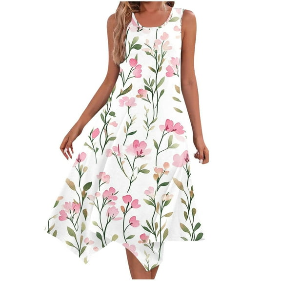 ZQUUVOU Women's Causual Dresses Sleeveless Round Neck Drawstring Ruffle A-Line Mini Dress White