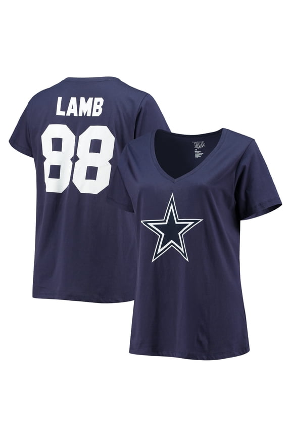 Women's Fanatics CeeDee Lamb Navy Dallas Cowboys Plus Size Name & Number V-Neck T-Shirt