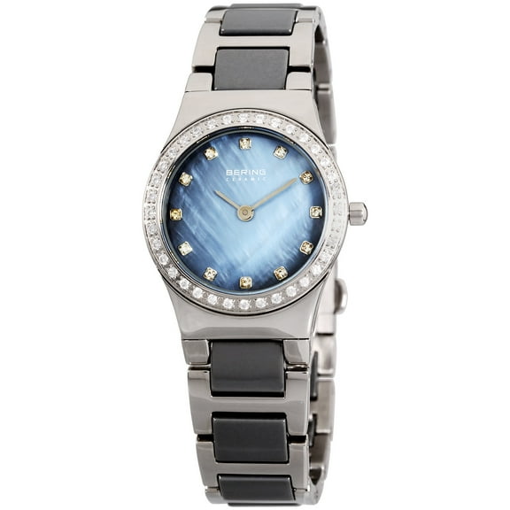 Women's Ceramic 26mm Two Tone Steel Bracelet & Case Quartz Black MOP Dial Analog Watch 32426-789