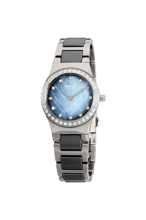 Women's Ceramic 26mm Two Tone Steel Bracelet & Case Quartz Black MOP Dial Analog Watch 32426-789