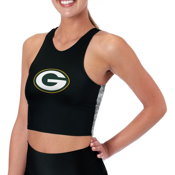 Women's Certo Black Green Bay Packers Logo High Neck Midi Bra