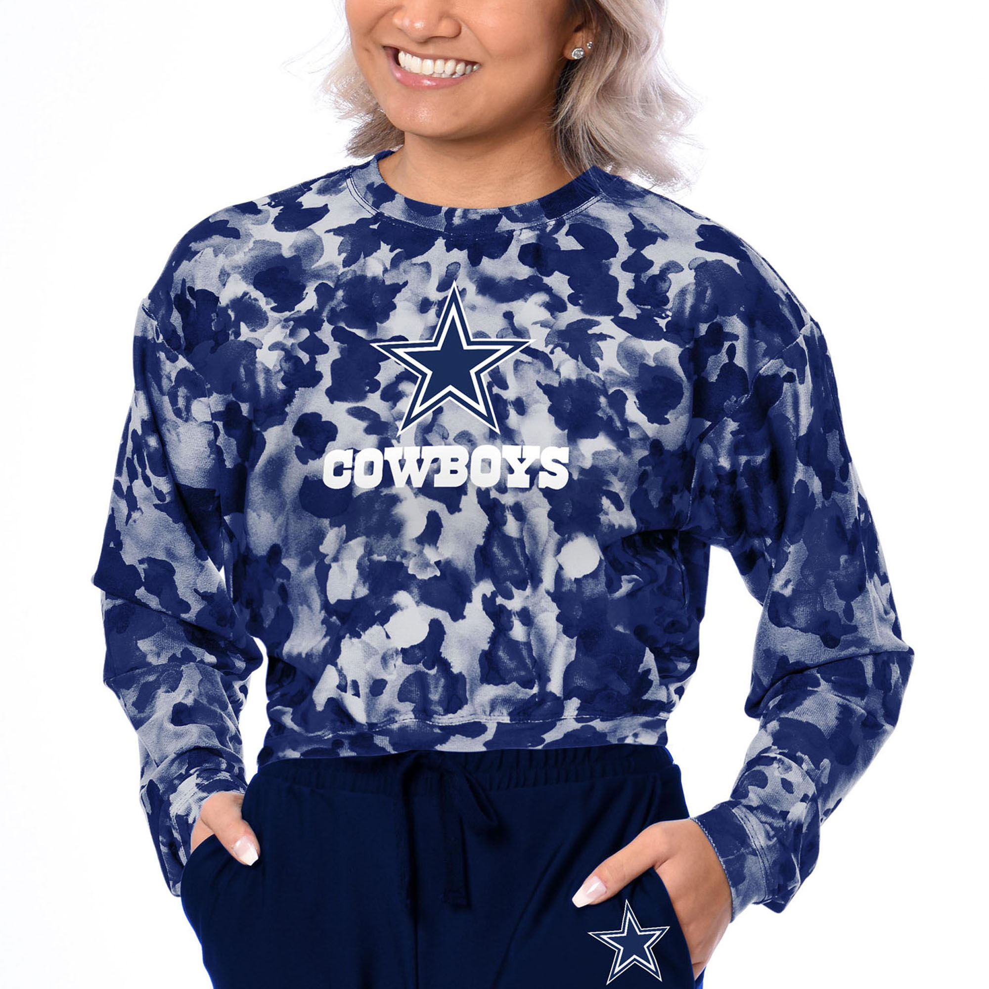 Women's Certo Navy Dallas Cowboys Cropped Long Sleeve T-Shirt - Walmart.com