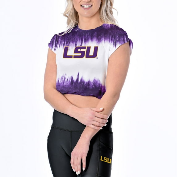 Women's Certo White LSU Tigers Tie-Dye Cropped T-Shirt