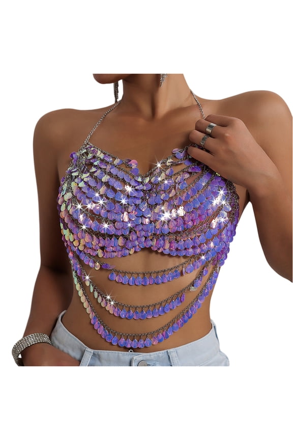 Women's Chain Colored Bead Sexy Top Vest